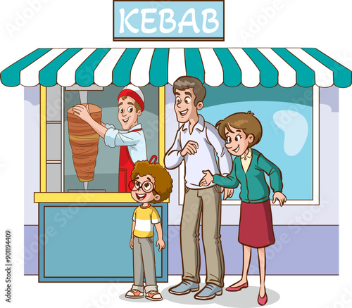 people tasting street food.people buying doner kebab.local turkish food