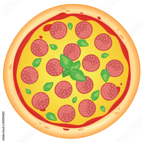 Pizza vector image. Fast food concept. Food for cafe and restaurant. Element for your website design, banners and advertising. Dough, cheese, sauce
