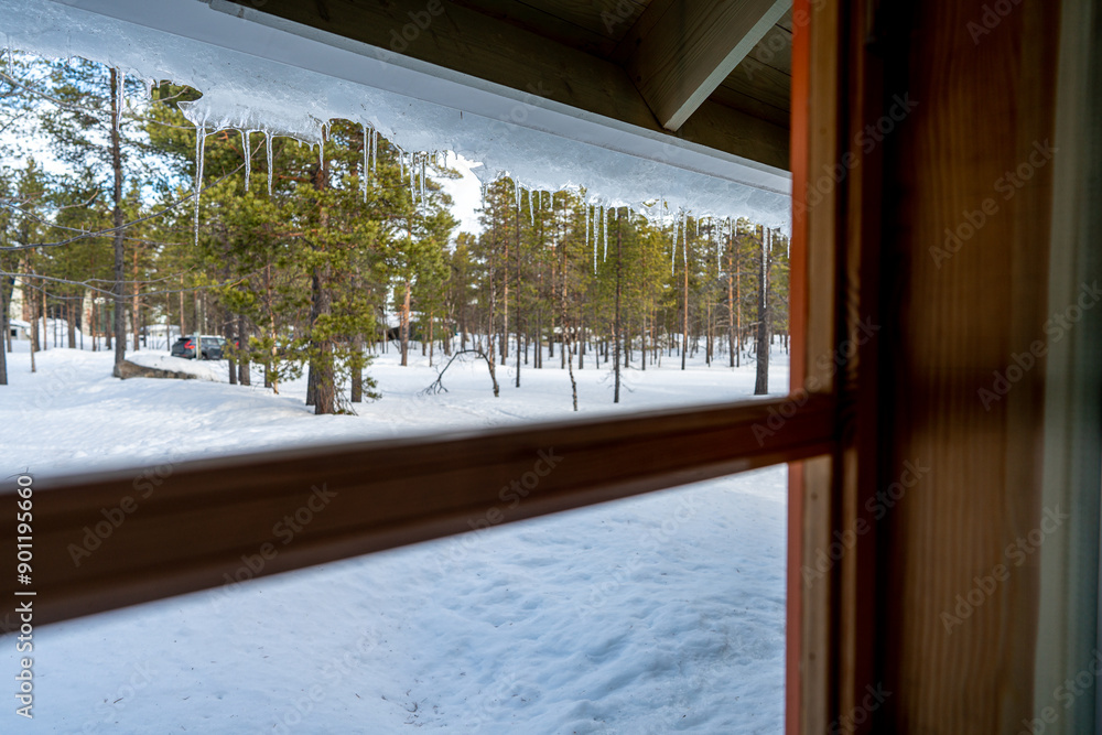 Fototapeta premium winter landscape outsite window Enontekiö finland