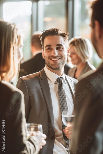 Portrait of a business charity event with interactive displays, Generative AI © Shooting Star Std