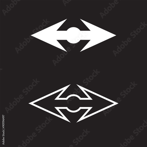 Double ended straight outline arrow pointer. Dual wide arrow on black background. Vector illustration. EPS 10/AI photo