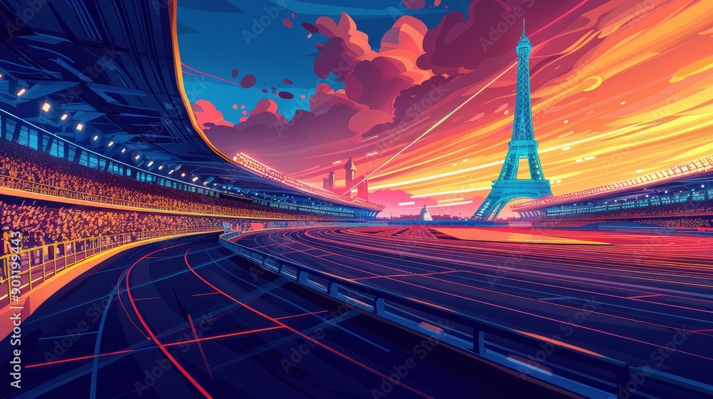 Obraz premium Vector Art Paris Stadium with Eiffel Tower