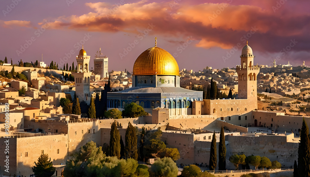 Obraz premium Dome of the Rock with Wailing Wall in Jerusalem.Old city of Jerusalem Dome of the rock al aqsa 