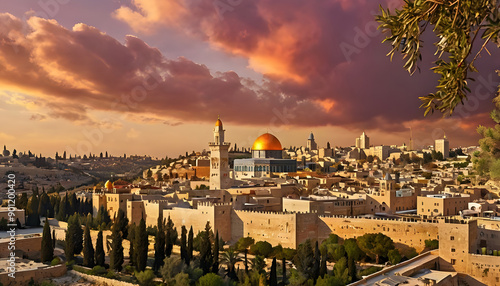 Dome of the Rock with Wailing Wall in Jerusalem.Old city of Jerusalem Dome of the rock al aqsa
