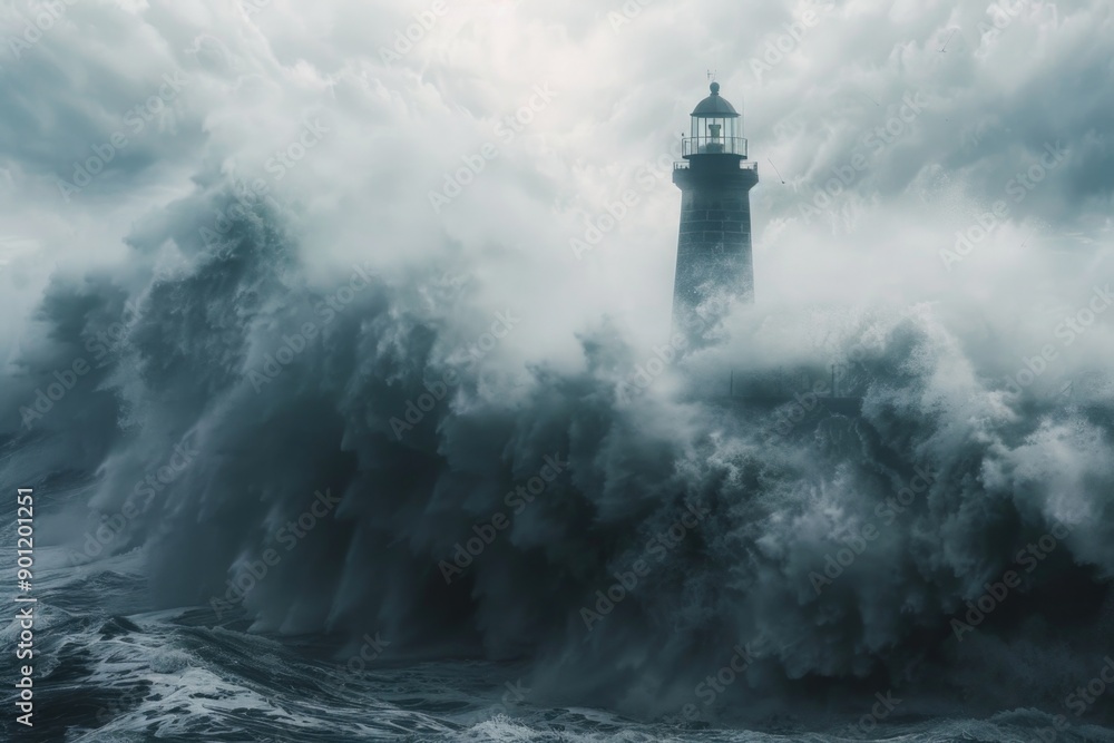Lighthouse in Huge Wave Lighthouse in Huge Wave