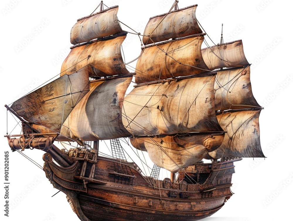 Fototapeta premium Sailing Ship Model White Background