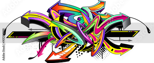 Abstract colorful graffiti art background. Decorative vector arrows in graffi...