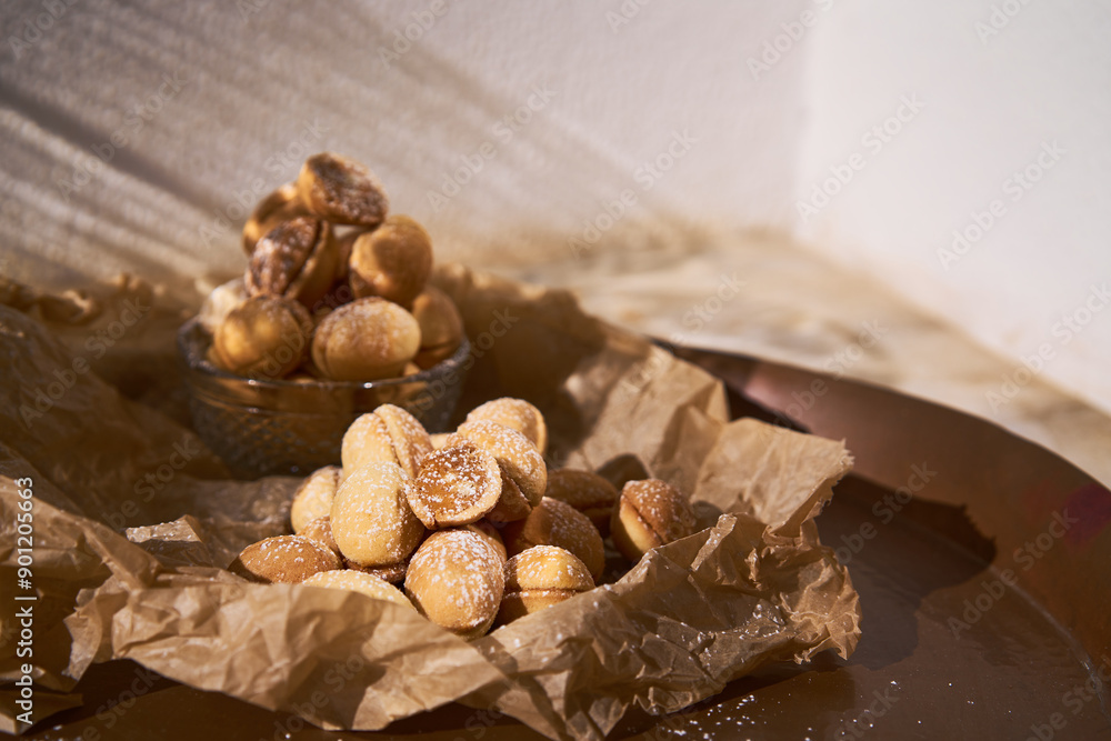 delicious walnut shaped russian nut shortbread sandwich cookies filled with sweet condensed milk or caramel delicious walnut shaped russian nut shortbread sandwich cookies filled with sweet condensed milk or caramel