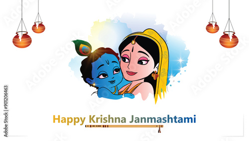 Greetings for janmashtami. Lord krishna birthday festival. photo