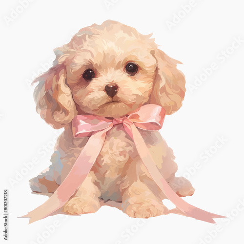 Adorable puppy with pink bow