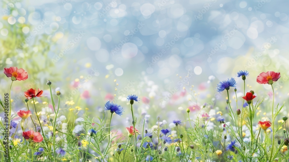 Watercolor illustration of wildflowers in a meadow. Nature and botanical art concept. Watercolor illustration of wildflowers in a meadow. Nature and botanical art concept.