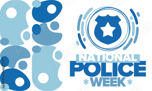 National Police Week. Celebrated annual in May. In honor of the United States police hero. Police badge and star. Officers Memorial Day. American patriotic design. Vector poster, creative illustration