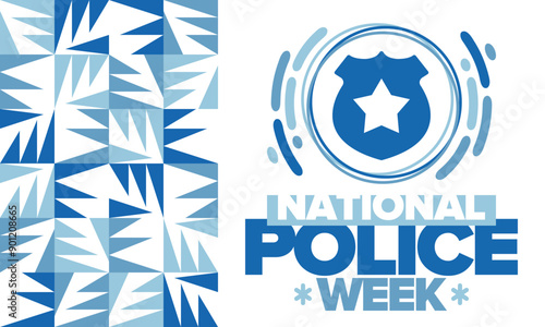 National Police Week. Celebrated annual in May. In honor of the United States police hero. Police badge and star. Officers Memorial Day. American patriotic design. Vector poster, creative illustration
