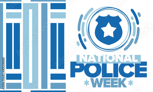 National Police Week. Celebrated annual in May. In honor of the United States police hero. Police badge and star. Officers Memorial Day. American patriotic design. Vector poster, creative illustration