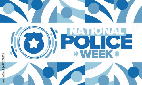 National Police Week. Celebrated annual in May. In honor of the United States police hero. Police badge and star. Officers Memorial Day. American patriotic design. Vector poster, creative illustration