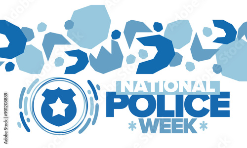 National Police Week. Celebrated annual in May. In honor of the United States police hero. Police badge and star. Officers Memorial Day. American patriotic design. Vector poster, creative illustration