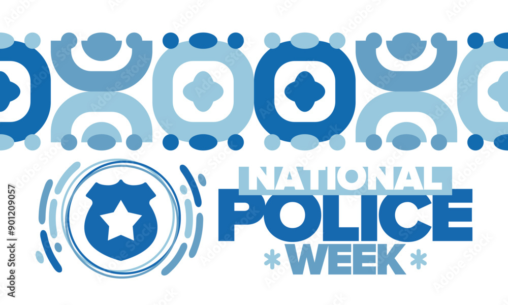 Fototapeta premium National Police Week. Celebrated annual in May. In honor of the United States police hero. Police badge and star. Officers Memorial Day. American patriotic design. Vector poster, creative illustration