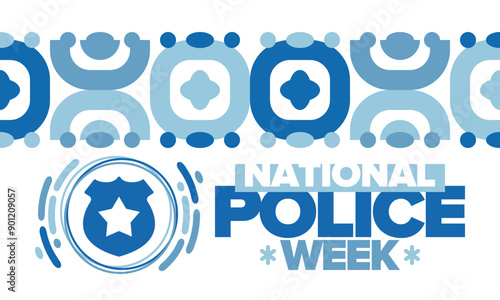 National Police Week. Celebrated annual in May. In honor of the United States police hero. Police badge and star. Officers Memorial Day. American patriotic design. Vector poster, creative illustration