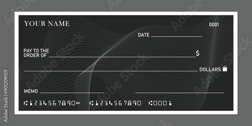 Bank check, vector blank money cheque, checkbook template. Currency payment coupon, money check background