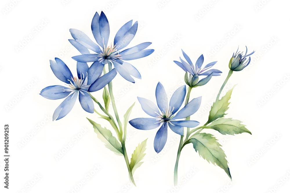 Fototapeta premium Watercolor bluet flower on white background, AI Generated