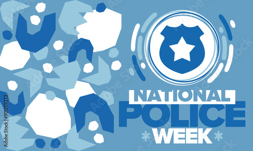 National Police Week. Celebrated annual in May. In honor of the United States police hero. Police badge and star. Officers Memorial Day. American patriotic design. Vector poster, creative illustration