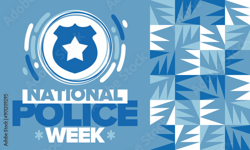 National Police Week. Celebrated annual in May. In honor of the United States police hero. Police badge and star. Officers Memorial Day. American patriotic design. Vector poster, creative illustration