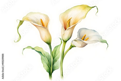 Watercolor calla lily flower on white background, AI Generated