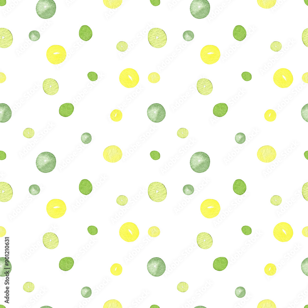 seamless pattern with watercolor green and yellow circles on white background seamless pattern with watercolor green and yellow circles on white background