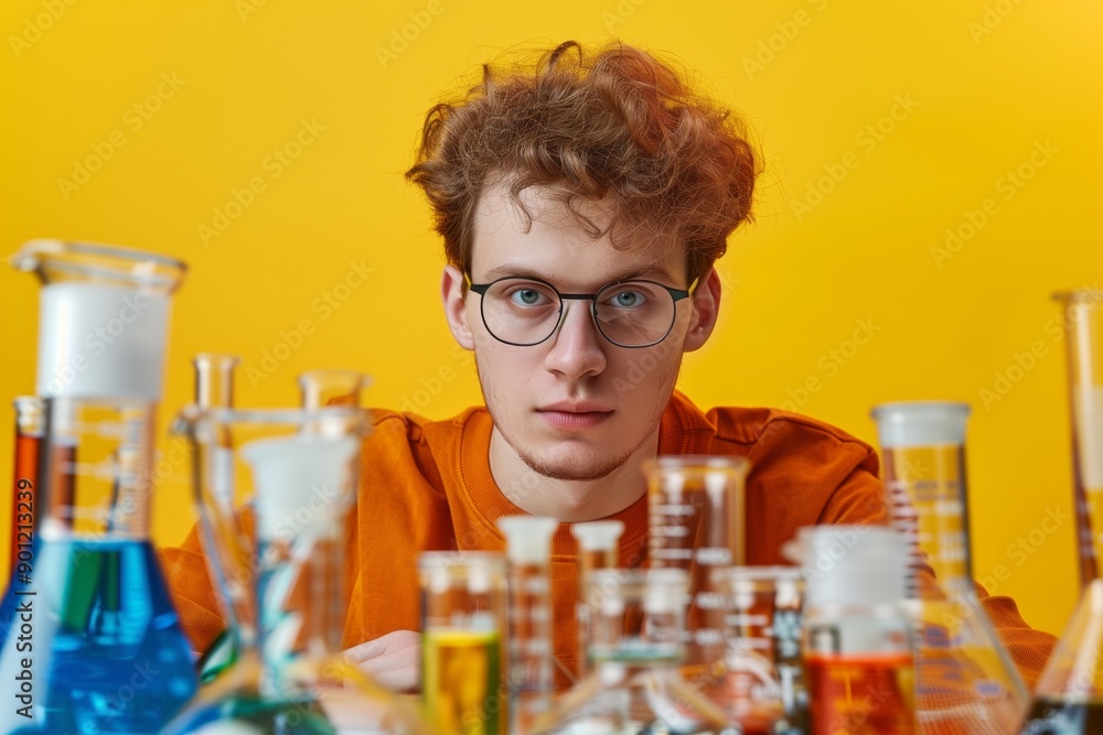 A student guy whose hobby is pretend experimentation. Young experimentator. AI generative A student guy whose hobby is pretend experimentation. Young experimentator. AI generative