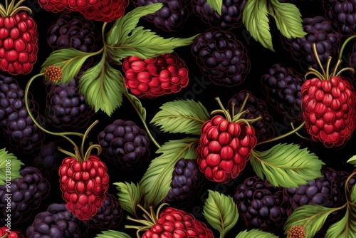 Wallpaper Mural Elegant illustration of ripe blackberries and raspberries with leaves Torontodigital.ca