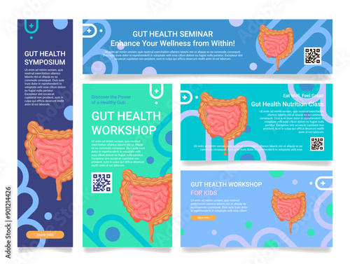 Gut health workshop seminar medical event announce banner design template set vector flat