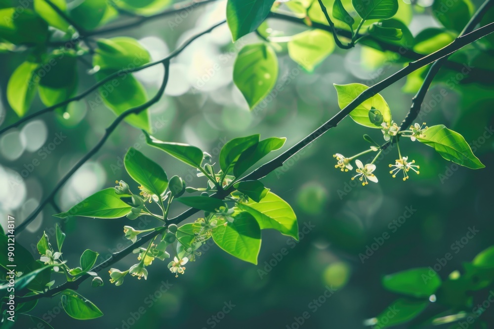 Obraz premium White Flowers on Tree Branch