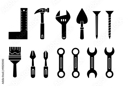 Collection of Silhouette cartoon doodle of Tools, Vector, Illustration.