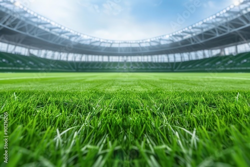 Large, empty sports field with perfectly maintained grass, blank sport arena, nature meets design