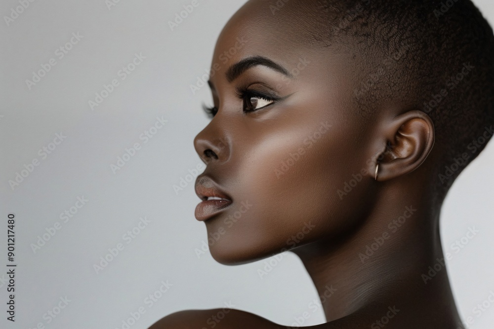Studio portrait of a young woman with perfect skin looking away from the camera Studio portrait of a young woman with perfect skin looking away from the camera