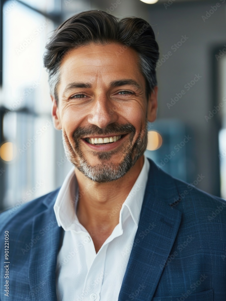 A smiling man in a blue suit and white shirt, suitable for business or professional settings A smiling man in a blue suit and white shirt, suitable for business or professional settings