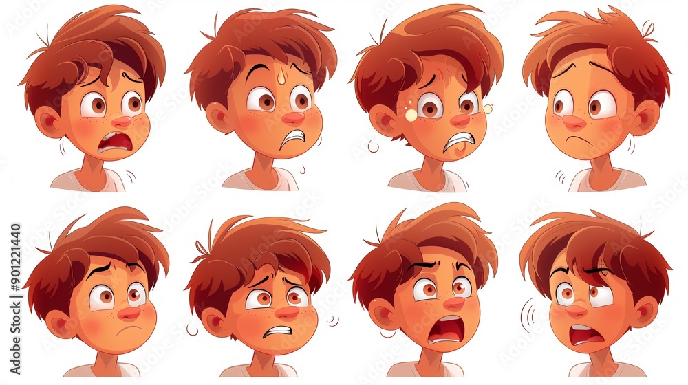 Cute Boy Emoji Sheet with Various Emotions and Dynamic Poses Cute Boy Emoji Sheet with Various Emotions and Dynamic Poses