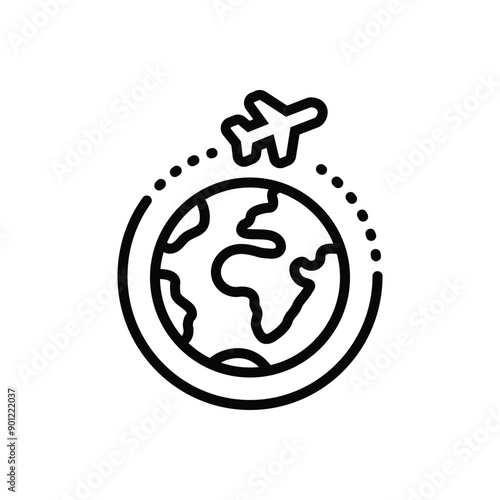 Black line icon for world wide delivery