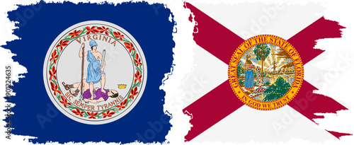 Florida and Virginia states grunge brush flags connection, vector