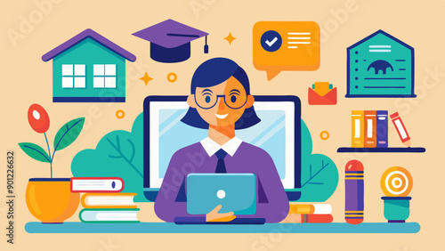 online-education-and-e-learning-at-home-by-webinar vector illustration