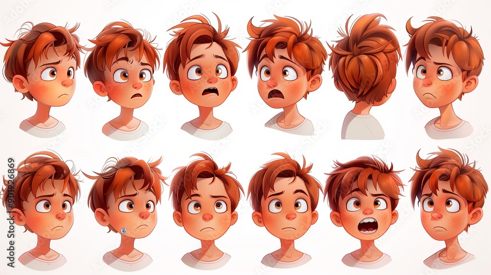 Cute Boy Emoji Sheet with Various Emotions and Dynamic Poses Cute Boy Emoji Sheet with Various Emotions and Dynamic Poses