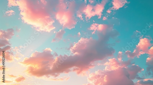 Pink and Blue Sky with Fluffy Clouds