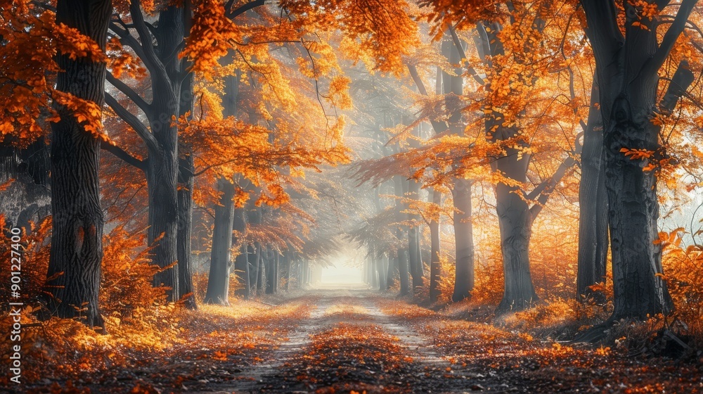 Tranquil Autumn Forest Path in Vivid Anime Style Tranquil Autumn Forest Path in Vivid Anime Style