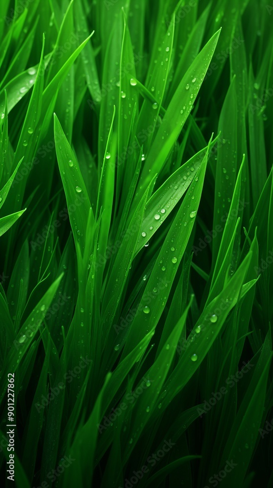 Green grass with dew drops in morning. Generated ai Green grass with dew drops in morning. Generated ai