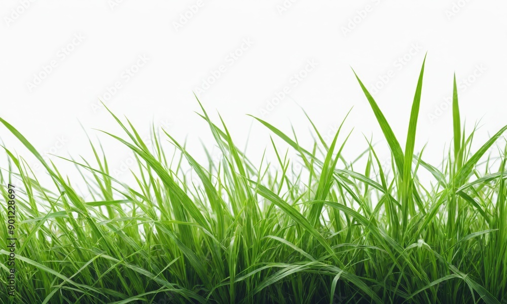 Fototapeta premium A close-up of green grass blades against a white background