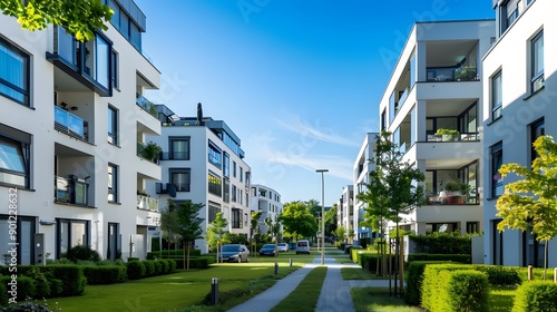 Modern residential apartment buildings with beautiful garden