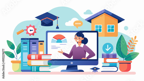 online-education-and-e-learning-at-home-by-webinar vector illustration