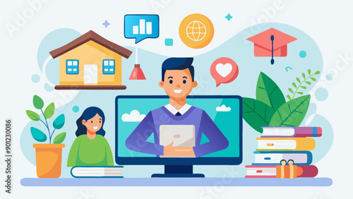 online-education-and-e-learning-at-home-by-webinar vector illustration