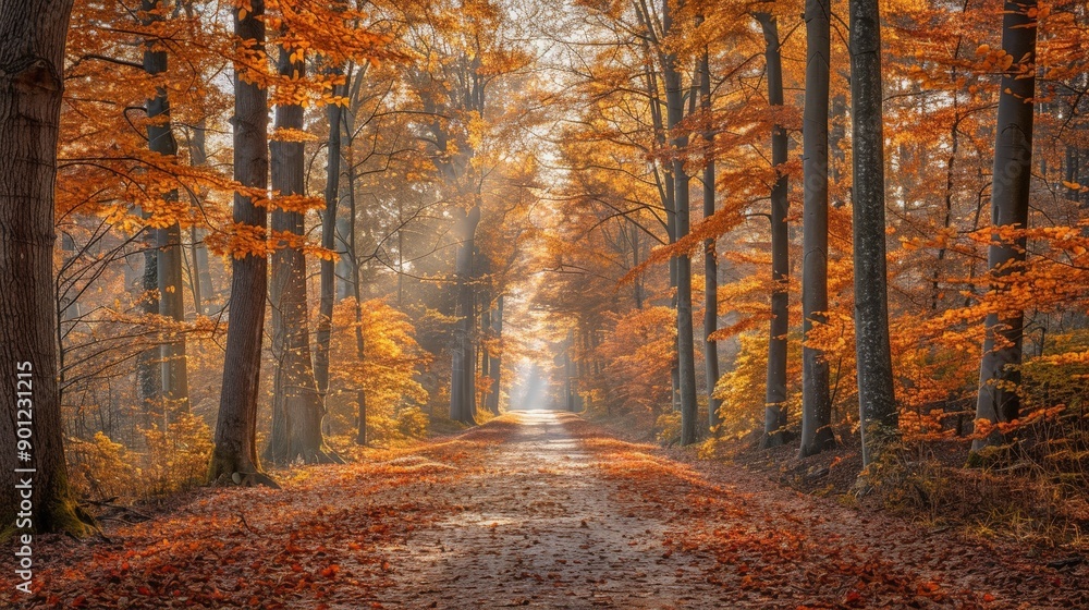 Obraz premium Tranquil Autumn Forest Path in Vivid Anime Style