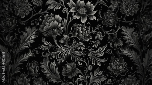 black floral pattern Background Concept Wallpaper with empty copy space for text